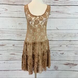 A’reve tan brown lace dress sheer ruffle hem